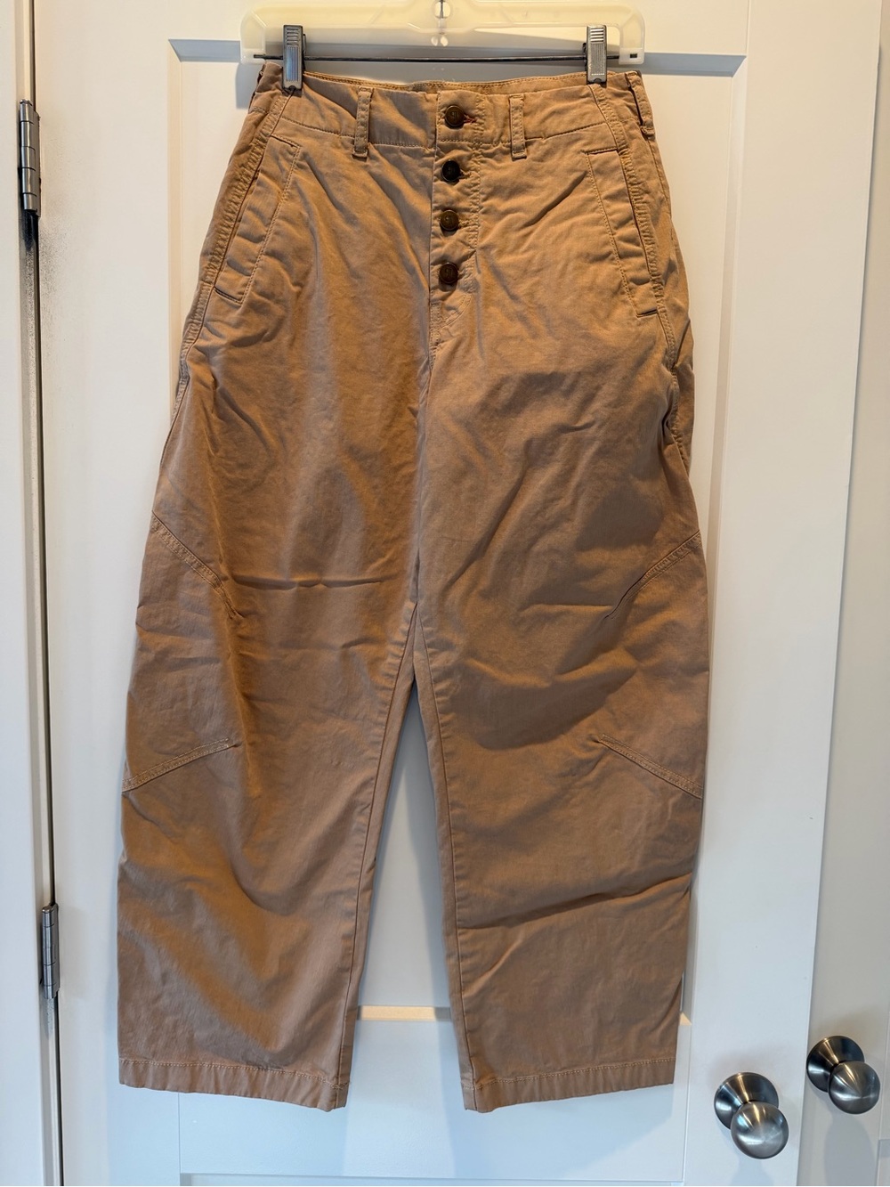 Anthropologie Pilco Button-Fly Tan barrel pants. Size 28